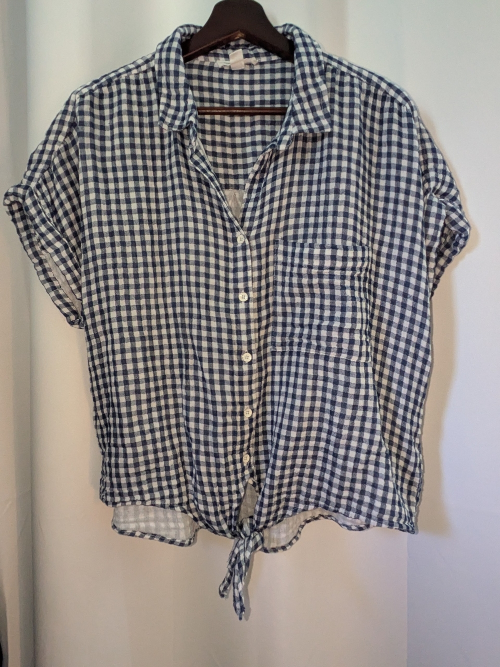 beachlunchlounge Navy and White Gingham Button Shirt